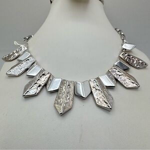 Silver Tone Geometric Statement Necklace Hammered Finished Bib Modern